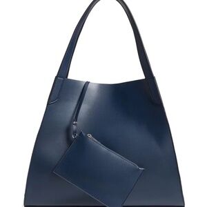 Leith Trapezoid Faux Leather Tote in Blue